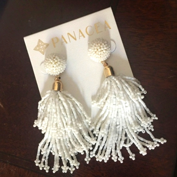 FREE Shipping Panacea White Beaded Tassel Earrings - Picture 5 of 5